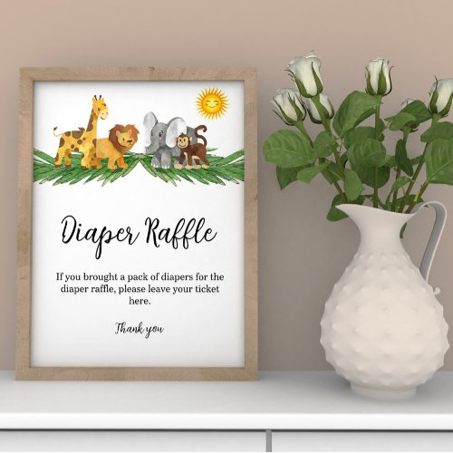 Diaper Raffle Wild Animals  Baby Shower Sign