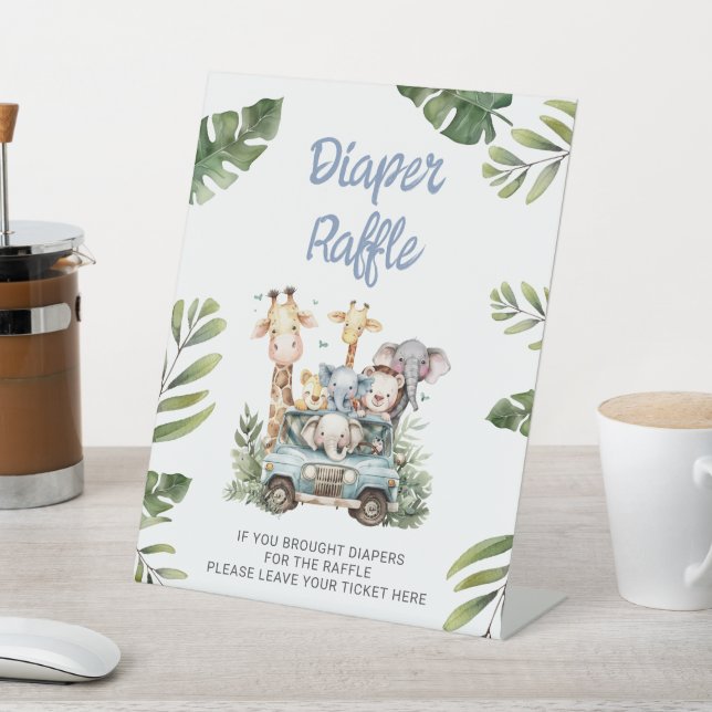 Diaper Raffle Wild One Safari Baby Shower  Pedestal Sign (In SItu)