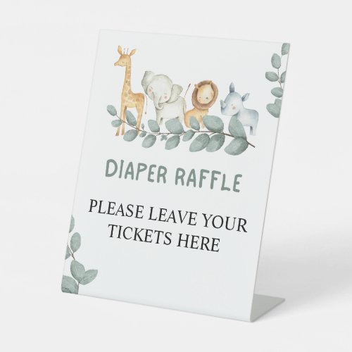 Diaper Raffle Wild One Zoo Animals Baby Shower Pedestal Sign