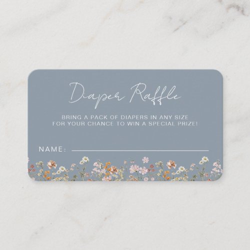 Diaper Raffle Wildflower Dusty Blue Baby Shower Enclosure Card