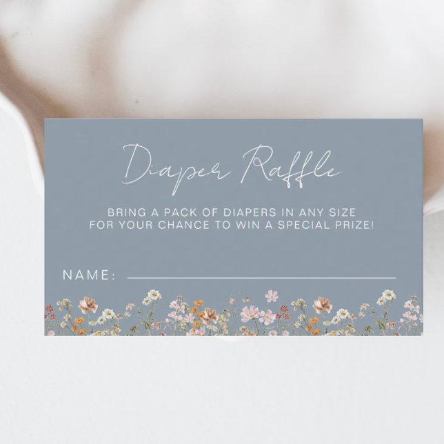 Diaper Raffle Wildflower Dusty Blue Baby Shower Enclosure Card (Creator Uploaded)
