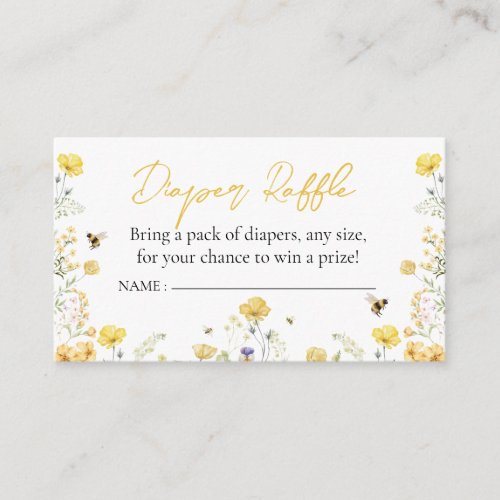 Diaper Raffle Wildflower Floral Honey Bee  Enclosure Card