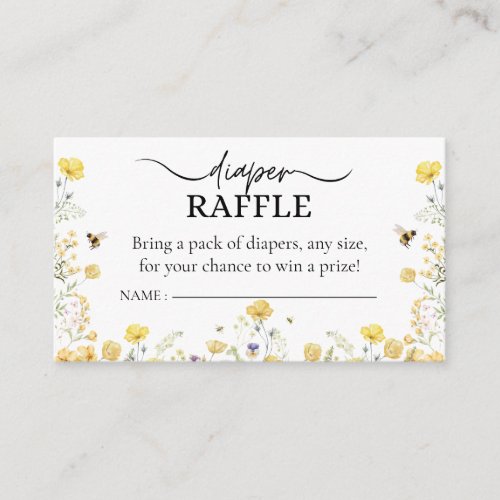 Diaper Raffle Wildflower Floral Honey Bee  Enclosure Card