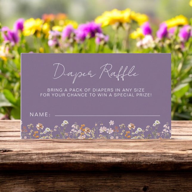 Diaper Raffle Wildflower Purple Baby Shower Enclosure Card (Creator Uploaded)