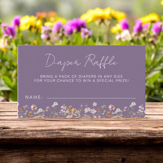 Diaper Raffle Wildflower Purple Baby Shower Enclosure Card | Zazzle
