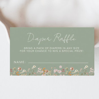 Diaper Raffle Wildflower Sage Green Baby Shower Enclosure Card by Hot_Foil_Creations at Zazzle