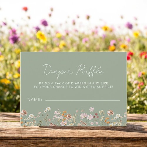 Diaper Raffle Wildflower Sage Green Baby Shower Invitation by Pretty Girly Designs