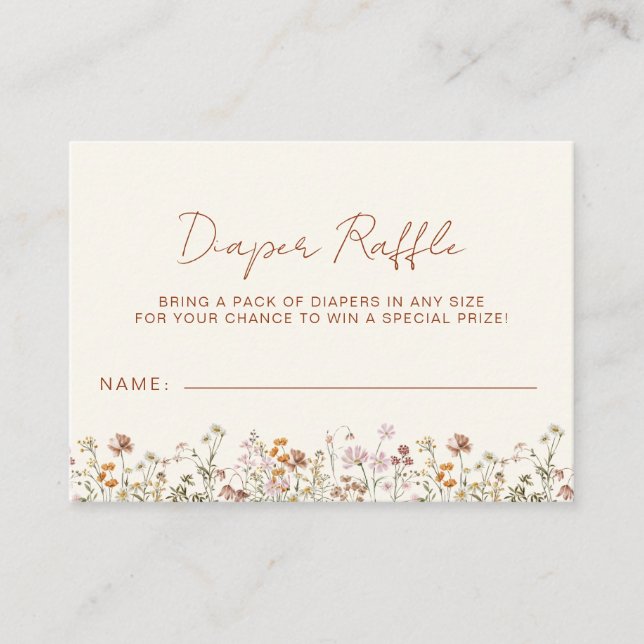 Diaper Raffle Wildflower Terracotta Baby Shower Enclosure Card (Front)