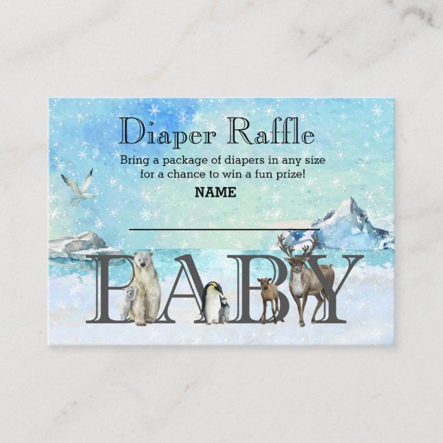 Diaper Raffle Winter Arctic Animal Baby Shower   Enclosure Card (Front)