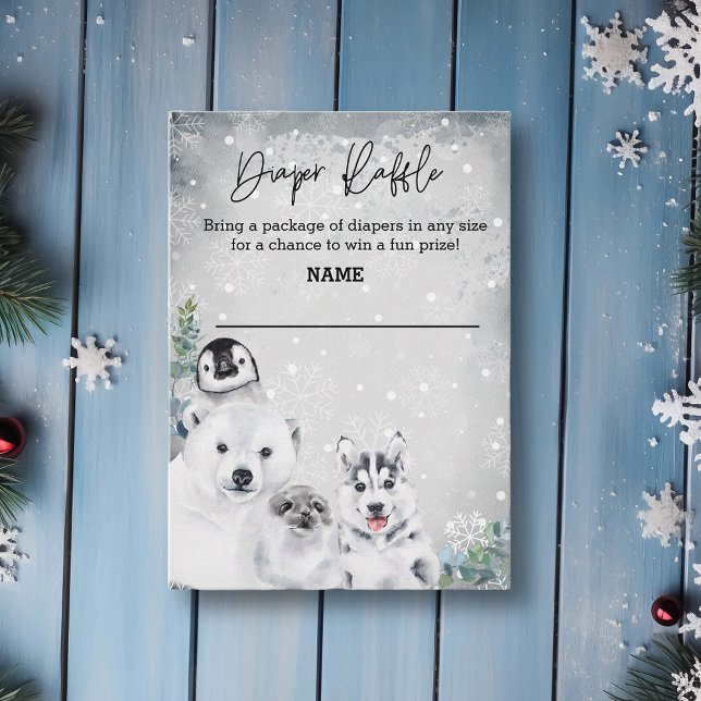 Diaper Raffle Winter Arctic Animal Baby Shower  Enclosure Card (Creator Uploaded)