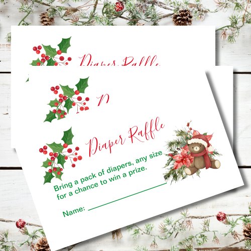 Diaper Raffle Winter Christmas Red Poinsettia Enclosure Card