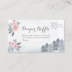 Diaper Raffle Winter Pink Floral Pine Trees Enclosure Card
