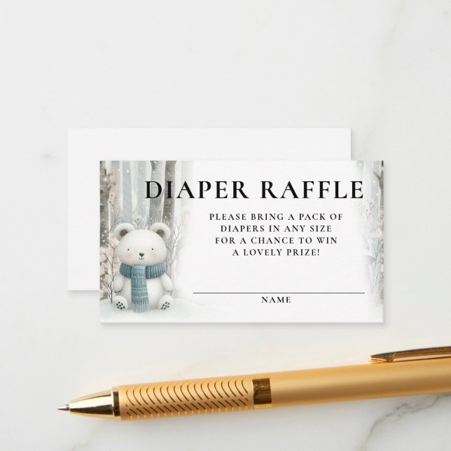 Diaper Raffle Winter Snow Woodlands Baby Shower Enclosure Card (Front/Back In Situ)