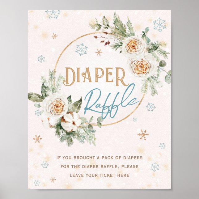 Diaper Raffle Winter Wonderland Baby Shower Nappy Poster (Front)