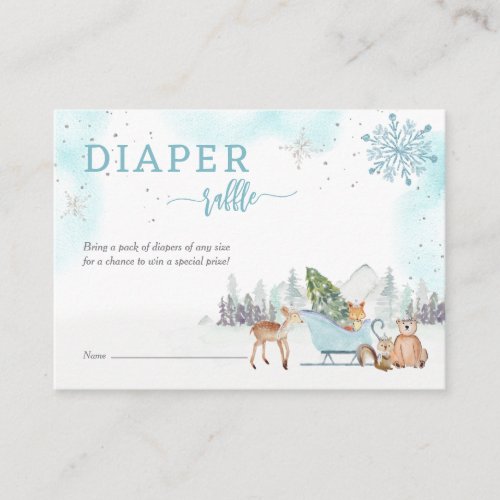 Diaper Raffle Winter Woodland Boy Baby Shower Enclosure Card