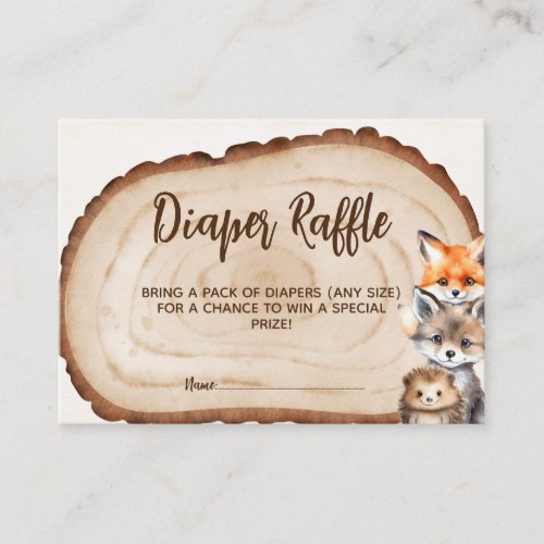 Diaper Raffle Woodland Animal Theme Baby Shower  Enclosure Card
