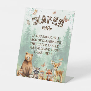 Diaper Raffle Woodland animals baby shower Pedestal Sign
