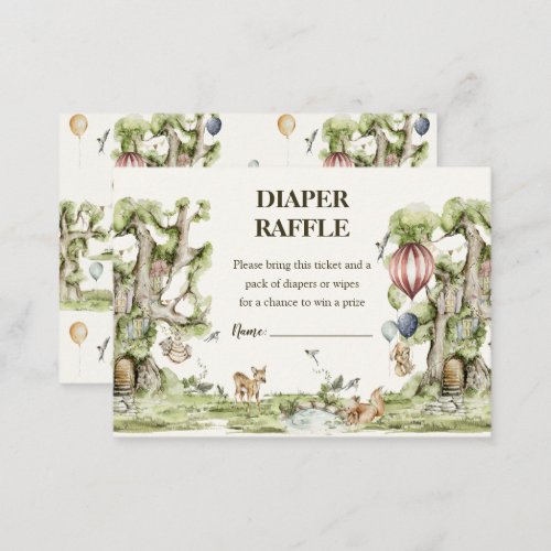 Diaper Raffle Woodland Animals Watercolor Shower Enclosure Card