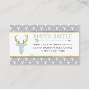 Diaper Raffle, Woodland Deer, Mint, Gray, Gold Enclosure Card