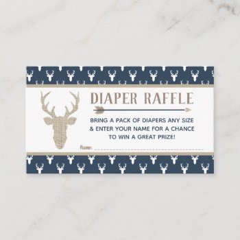 Diaper Raffle  Woodland Deer  Navy Blue  Burlap Enclosure Card by DeReimerDeSign at Zazzle