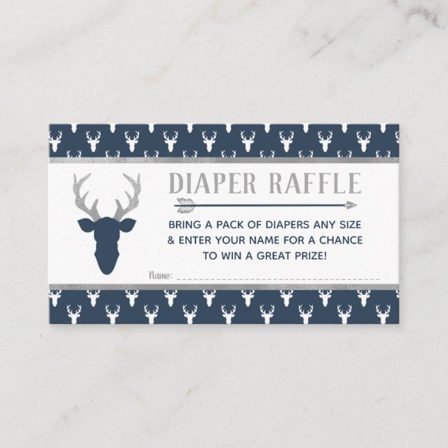 Diaper Raffle, Woodland Deer, Navy, Gray Enclosure Card (Front)