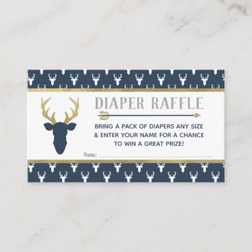 Diaper Raffle Woodland Deer Navy Gray Gold Enclosure Card