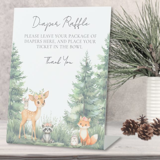 Diaper Raffle Woodland Forrest Animals Pedestal Sign (Diaper Raffle Woodland Forrest Animals Pedestal Sign)
