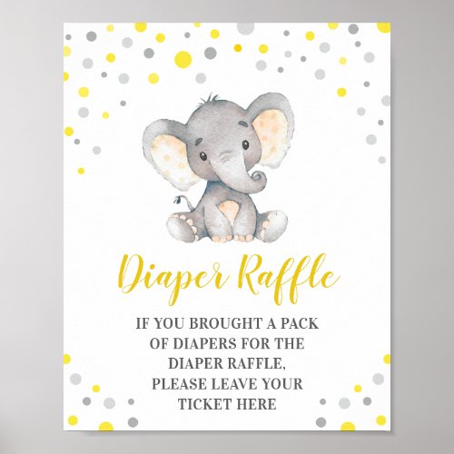 Diaper Raffle Yellow Dots Elephant Baby Shower Poster