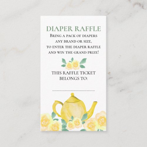 Diaper Raffle Yellow Floral Teapot Baby Shower Enclosure Card
