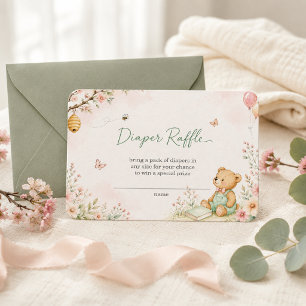 Diaper Riffle Baby Bear Floral Baby Shower Place Card