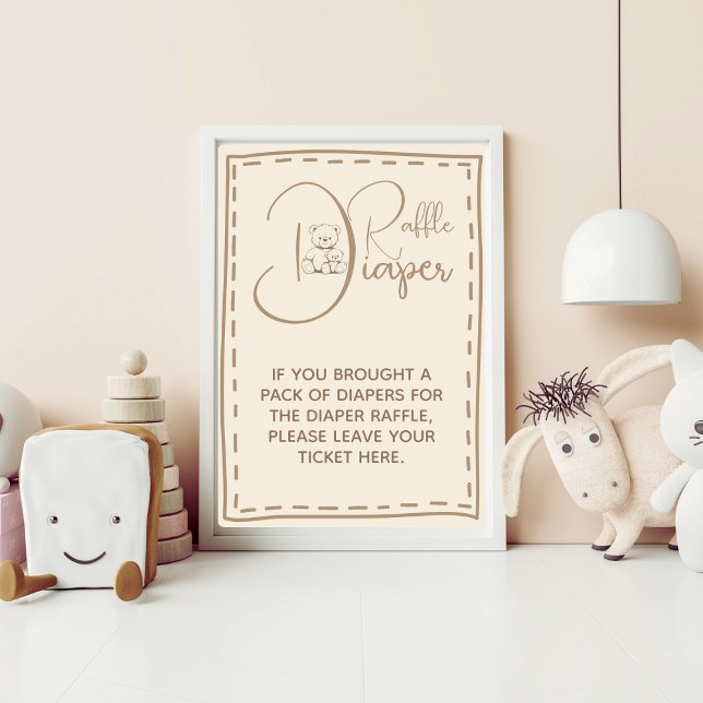 Diaper Ruffle Rustic Cute Bear Baby Shower Poster (Creator Uploaded)