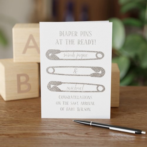 Diaper Safety Pins New Baby Congratulations Foil Card