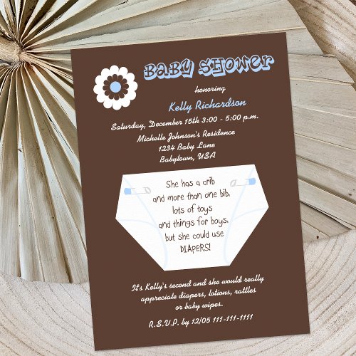 Diaper Second Baby Boy Shower Invitation