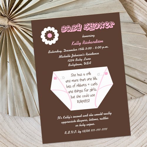 Diaper Second Baby Girl Shower Invitation