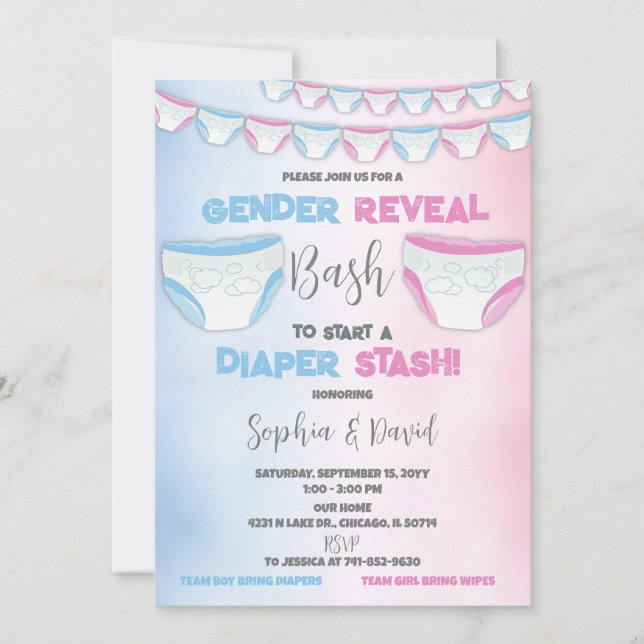 Diaper Stash Gender Reveal Diaper Party Invitation (Front)