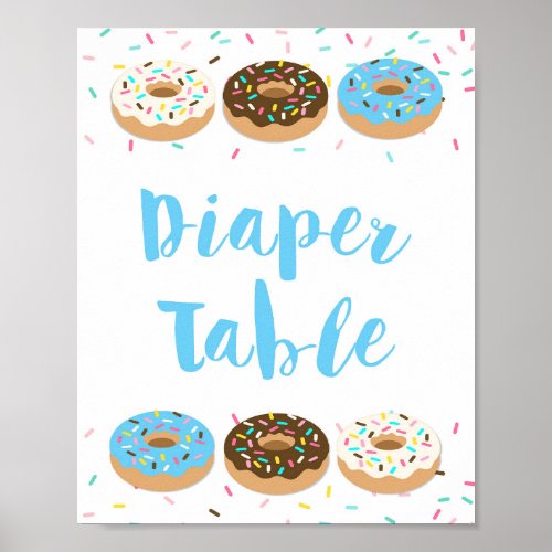 Diaper Table Sign Blue Donut Sprinkle Shower Sign