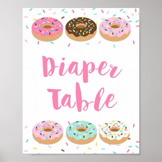 Diaper Table Sign - Pink Donut Baby Shower Sign (Front)