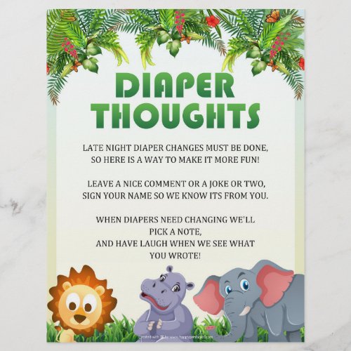 Diaper Thoughts Baby Shower Game Animal Theme Letterhead