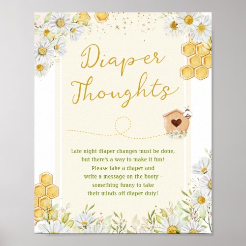 Diaper Thoughts Bee Honeycomb Baby Shower Sprinkle Poster