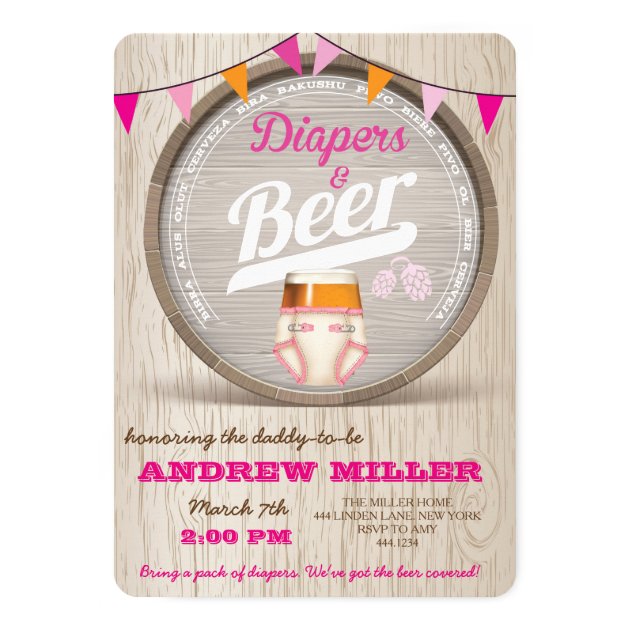 Diapers And Beer Baby Shower Girl Invitation