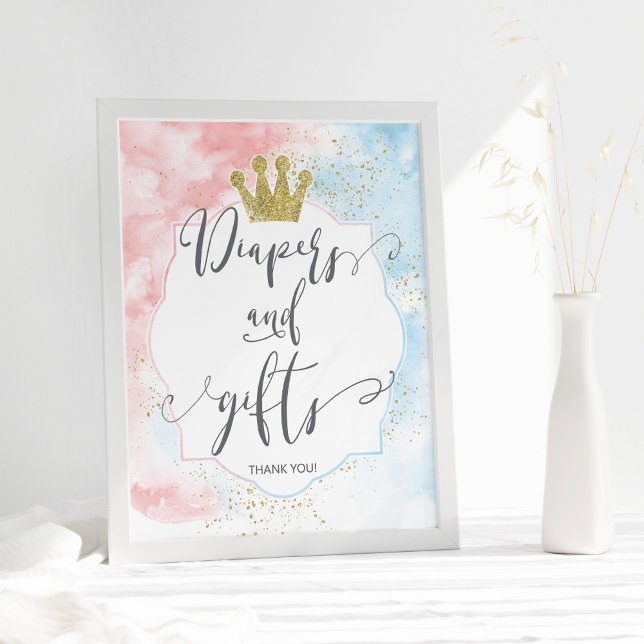 "Diapers and gifts" Sign, Pink Blue Gender Reveal Poster (Creator Uploaded)