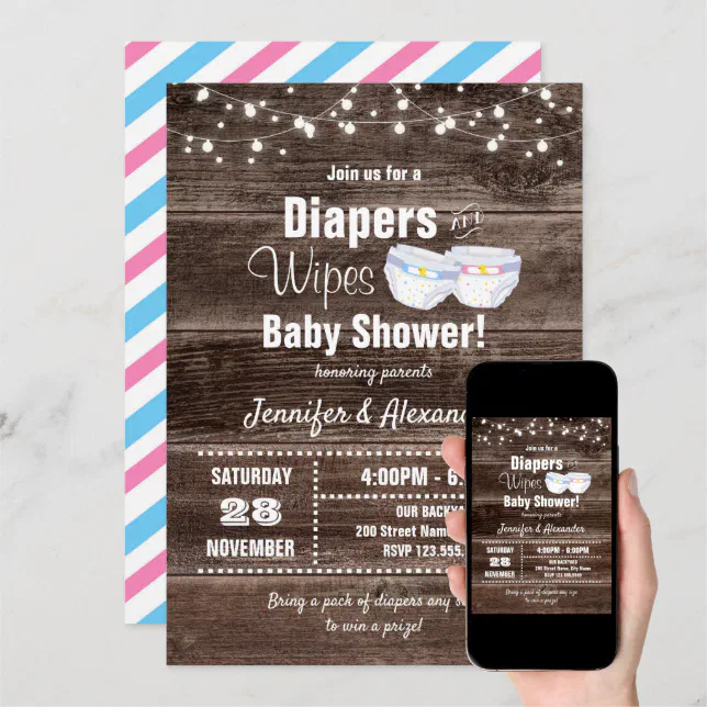 Diapers and Wipes Baby Shower Invitation Zazzle
