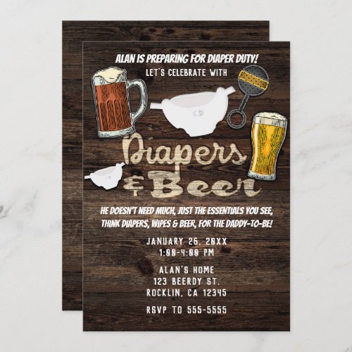 Diapers  Beer Party Man Men Daddy to Be Shower Invitation
