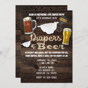 Diapers & Beer Party Man Men Daddy to Be Shower Invitation