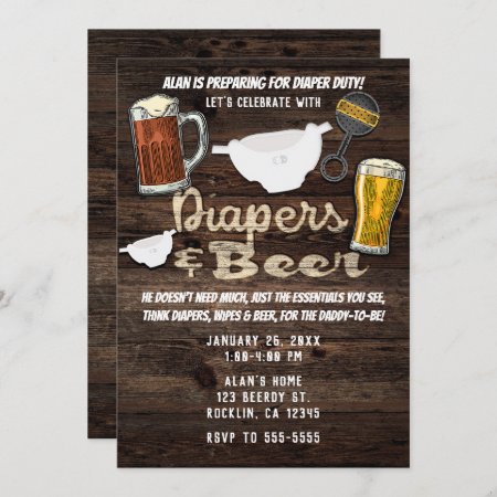 Diapers & Beer Party Man Men Daddy To Be Shower Invitation