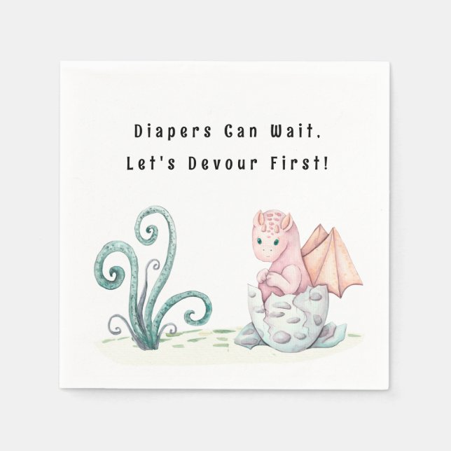 Diapers Can Wait, Let's Devour First! Dragon Baby  Napkins (Front)