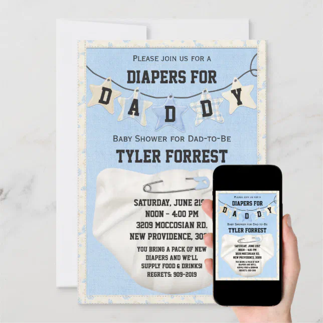 Diapers for Daddy Baby Shower Invitation Zazzle