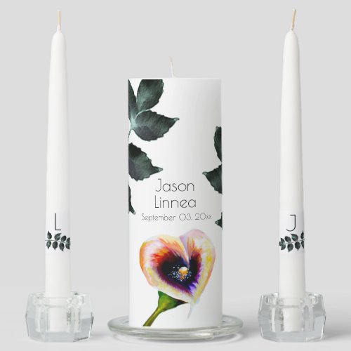  Diaphanous Calla Lily Watercolor Chic Elegant Unity Candle Set