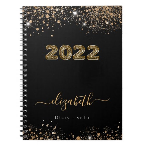 Diary black gold leopard animal glitter name 2022 notebook