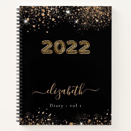 Diary black gold leopard animal glitter name 2022 notebook